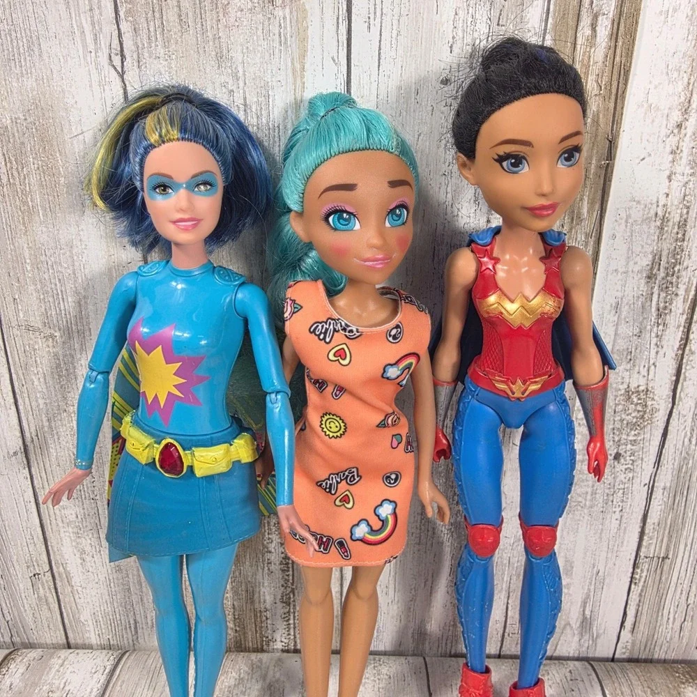 Mattel DC Super Hero Girls Wonder Woman Starfire & Barbie Teal Hair Doll Lot 3pc